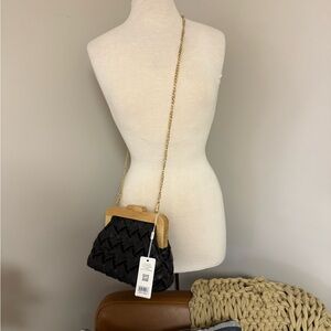 Urban Expressions Black Woven Crossbody with Gold Chain